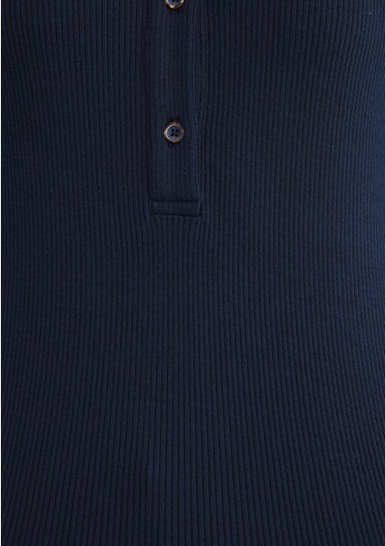 Düğme Detaylı Lacivert Tişört 1612915-82318