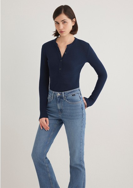 Düğme Detaylı Lacivert Tişört 1612915-82318