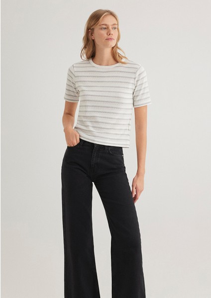 Gri Çizgili Ekru Tişört 1612126-88146