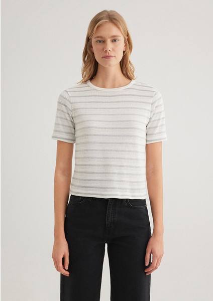 Gri Çizgili Ekru Tişört 1612126-88146