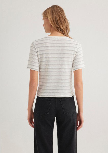 Gri Çizgili Ekru Tişört 1612126-88146