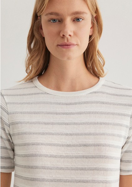 Gri Çizgili Ekru Tişört 1612126-88146