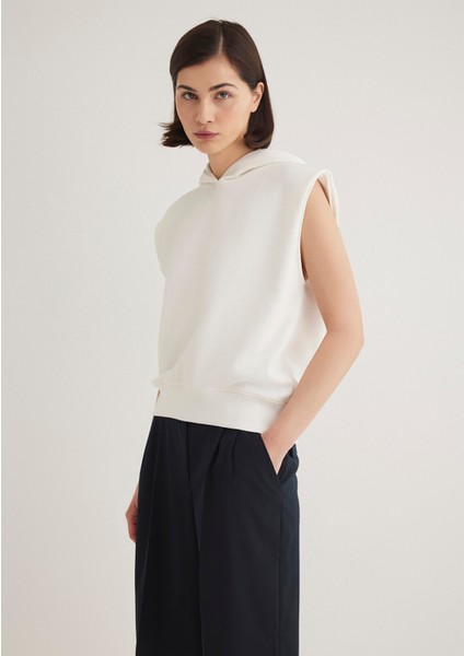 Kapüşonlu Kolsuz Ekru Sweatshirt 1S10311-70057
