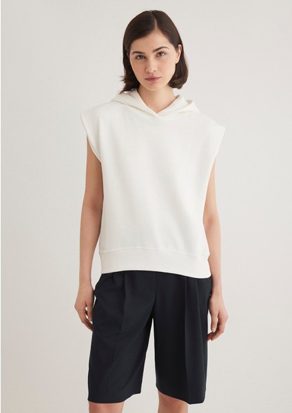 Kapüşonlu Kolsuz Ekru Sweatshirt 1S10311-70057
