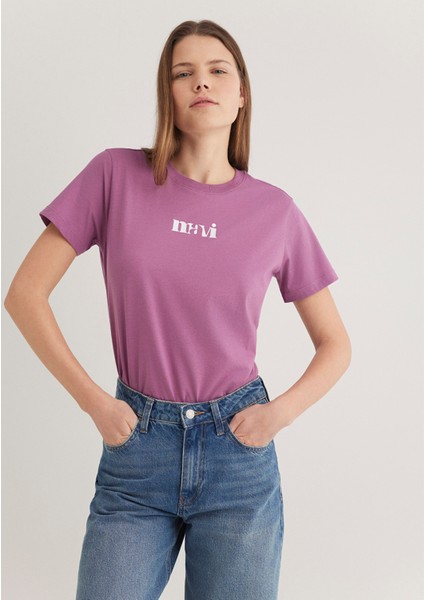 Mavi Baskılı Mor Tişört 1612241-70987