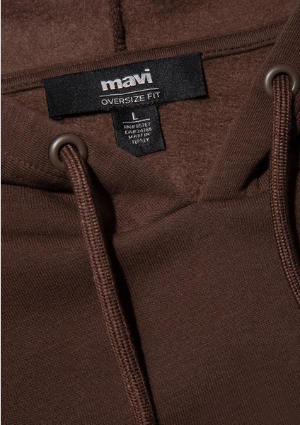 Mavi Logo Baskılı Kapüşonlu Kahverengi Sweatshirt 067149-88067