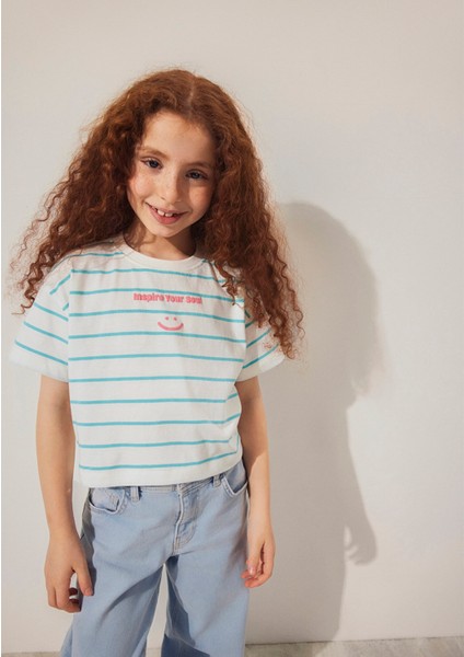 Baskılı Yeşil Çizgili Tişört 7610272-89543