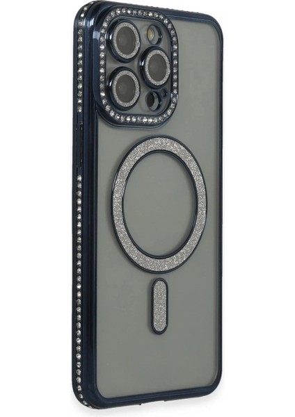 iPhone 14 Pro Max Kılıf Joke Simli Magneticsafe Kılıf - Lacivert