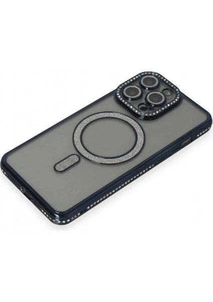 iPhone 14 Pro Max Kılıf Joke Simli Magneticsafe Kılıf - Lacivert modelleri