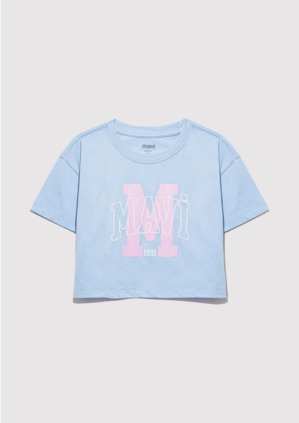 M Logo Baskılı Mavi Tişört 7610276-80213