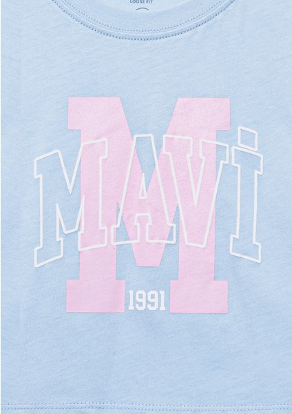 M Logo Baskılı Mavi Tişört 7610276-80213