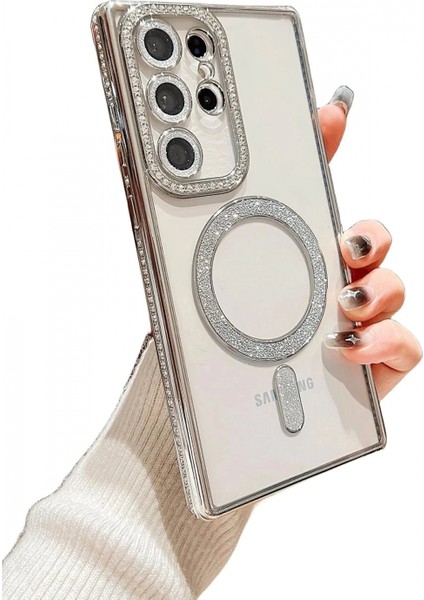 Samsung Galaxy S24 Ultra Kılıf Joke Simli Magneticsafe Kılıf - Gümüş modelleri