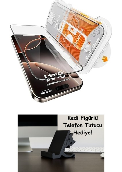 Uruchı iPhone 16E / 14/13 Pro / 13 Ile Uyumlu Premıum Hizalama Aparatlı ve Takılırken Camın Altında Kesinlikle Toz Bırakmayan Darbelere Karşı Ekstra Güçlü Hd Ekran Koruyucu Cam