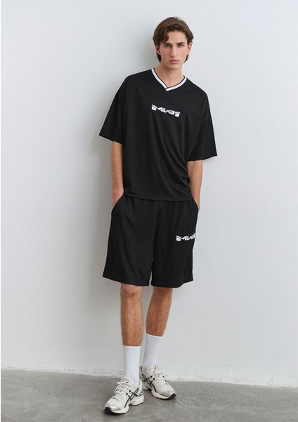 MV91 Logo Baskılı Siyah Forma Şort 0410245-900