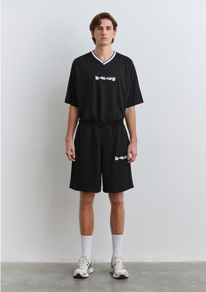 MV91 Logo Baskılı Siyah Forma Şort 0410245-900