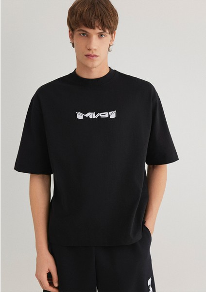 MV91 Nakış Detaylı Siyah Tişört 0612576-900