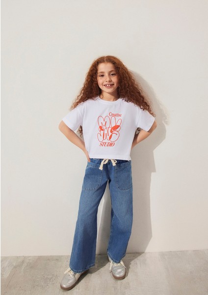 Mvjns Baskılı Crop Beyaz Tişört 7610275-620