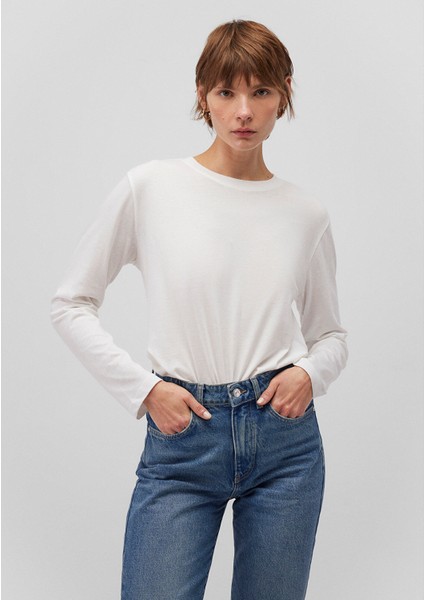 Uzun Kollu Ekru Basic Tişört 1613038-70057