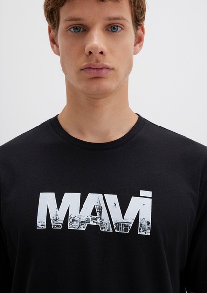 Mavi Logo Baskılı Siyah Tişört 0610948-900