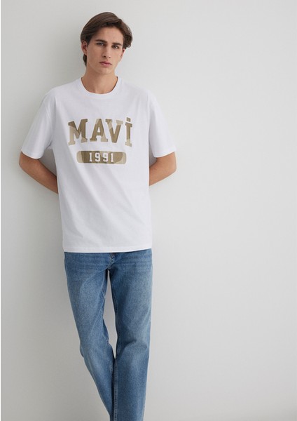 1991 Baskılı Beyaz Tişört 0612573-620