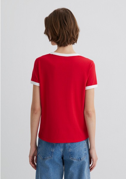 Florida Baskılı Beyaz Biyeli Kırmızı Tişört 1613062-70467