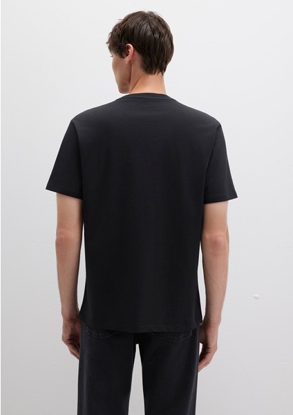 Etiket Detaylı Siyah Basic Tişört 0611824-900