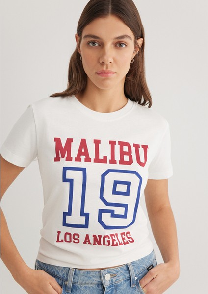 Malibu Baskılı Ekru Tişört 1613083-70057