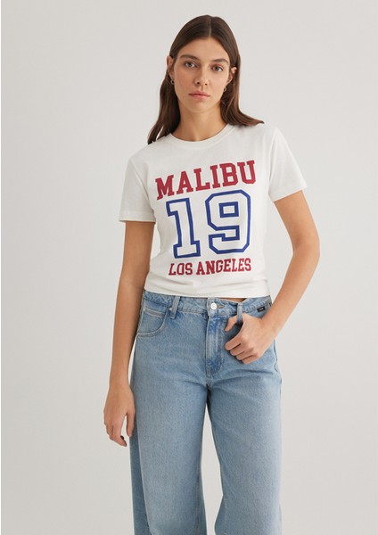 Malibu Baskılı Ekru Tişört 1613083-70057