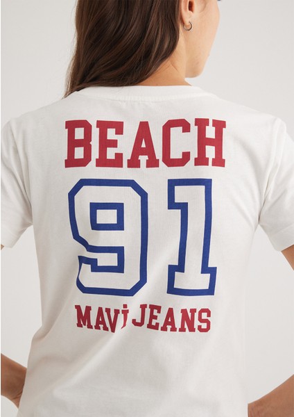 Malibu Baskılı Ekru Tişört 1613083-70057