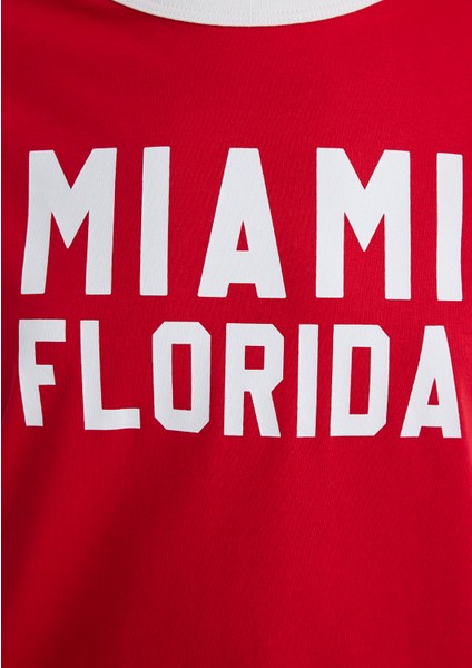 Florida Baskılı Beyaz Biyeli Kırmızı Tişört 1613062-70467