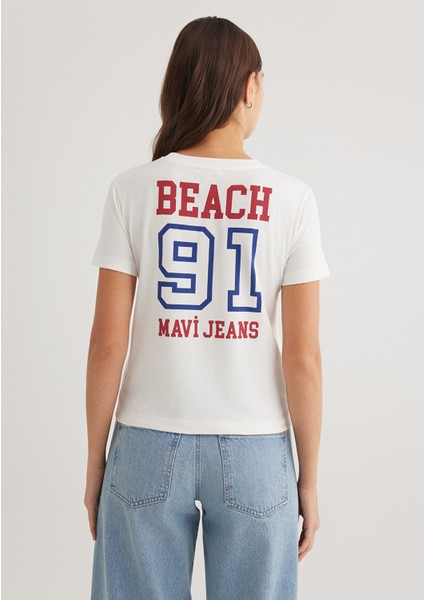 Malibu Baskılı Ekru Tişört 1613083-70057