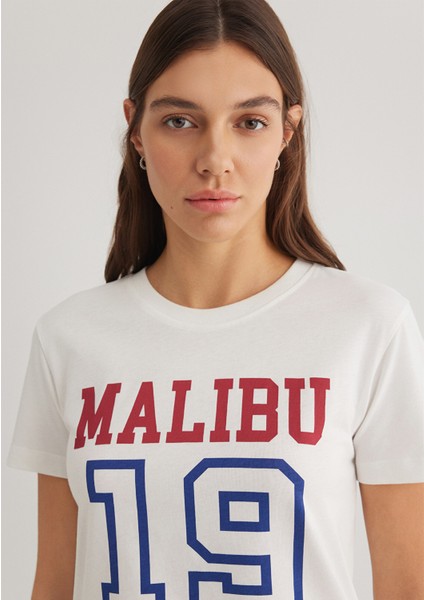Malibu Baskılı Ekru Tişört 1613083-70057