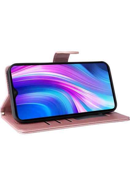 Xiaomi Redmi Note 8 Pro Için El Kayışı ve Kart Yuvalı Premium Deri Cüzdan Kılıf-Rose Gold (Yurt Dışından) fiyatları