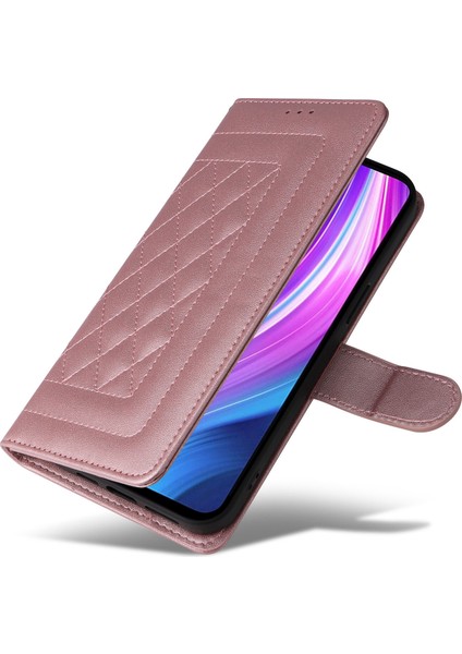 Xiaomi Redmi Note 8 Pro Için El Kayışı ve Kart Yuvalı Premium Deri Cüzdan Kılıf-Rose Gold (Yurt Dışından) fırsatları