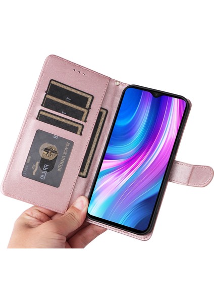 Xiaomi Redmi Note 8 Pro Için El Kayışı ve Kart Yuvalı Premium Deri Cüzdan Kılıf-Rose Gold (Yurt Dışından) indirimleri