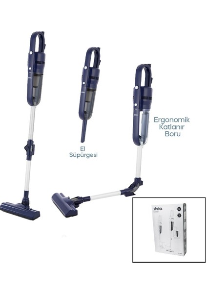 Sinbo SVC-8625 Dikey Elektrikli Pratik Süpürge Ergomik Katlanabilir Boru - Esnek Hareket 600W Motor - 3 Hepa Filtre (5224)