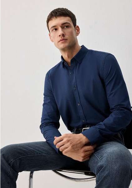 Kolay Ütülenebilir Lacivert Gömlek 0211571-70490