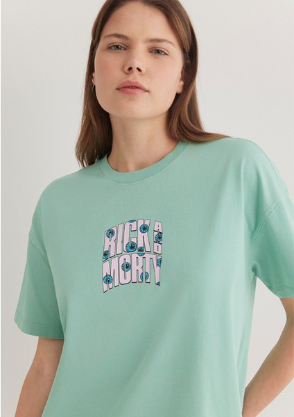 Rick And Morty Baskılı Yeşil Tişört 1613256-71732