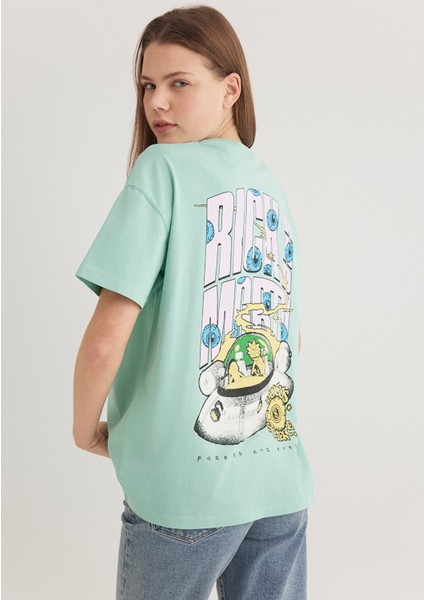 Rick And Morty Baskılı Yeşil Tişört 1613256-71732