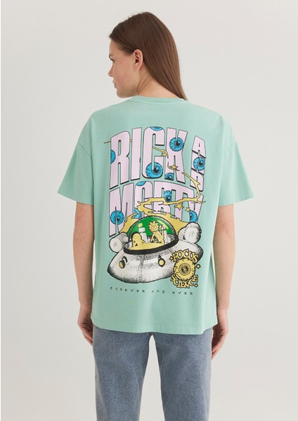 Rick And Morty Baskılı Yeşil Tişört 1613256-71732