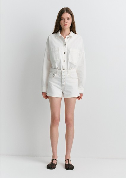 Fiora 90LAR Kırık Beyaz Jean Şort 1411222-89782