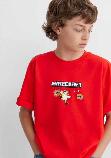 Minecraft Baskılı Kırmızı Tişört 6610343-88523
