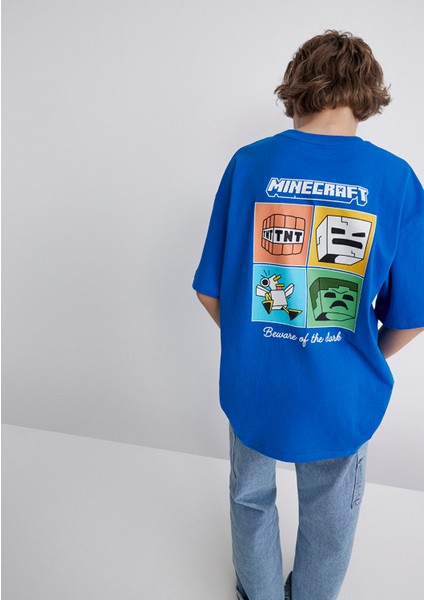 Minecraft Baskılı Mavi Tişört 6610342-82491