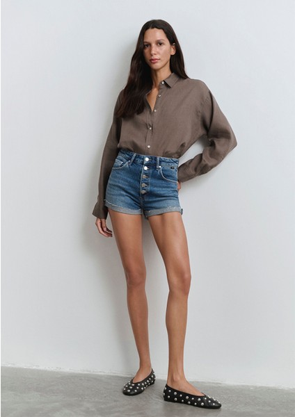 Fiora 90LAR Puslu Indigo Mavisi Jean Şort 1411222-89780