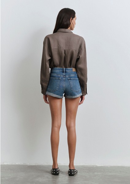 Fiora 90LAR Puslu Indigo Mavisi Jean Şort 1411222-89780