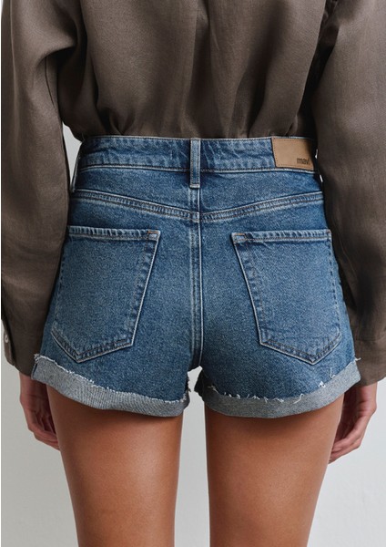 Fiora 90LAR Puslu Indigo Mavisi Jean Şort 1411222-89780