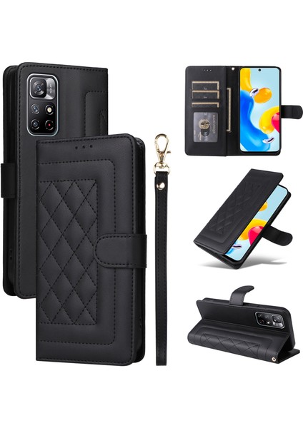 Xiaomi Poco M4 Pro 5g Için El Kayışı ve Kart Yuvalı Premium Deri Cüzdan Kılıf-Siyah (Yurt Dışından)