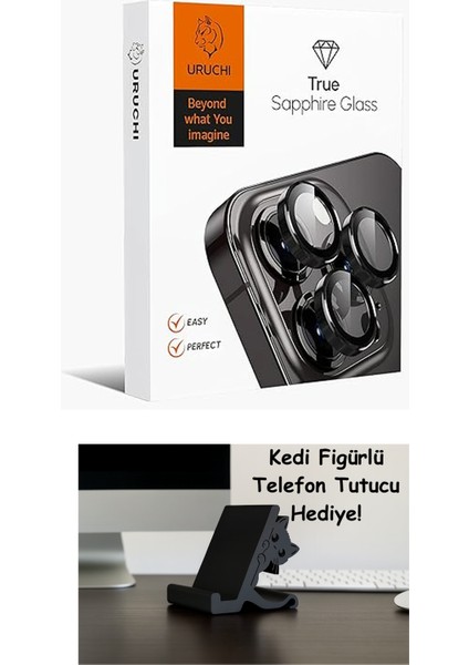 Uruchı iPhone 17 Pro/17 Promax/16 Pro/16 Pro Max 15 Pro/15 Pro Max Safir Kamera Lens Koruyucu Hd Kalite, Alüminyum Alaşım Çerçeve, Kolay Kurulum, Güçlü Yapışma,çubuk Sökme Aparatlı, Siyah