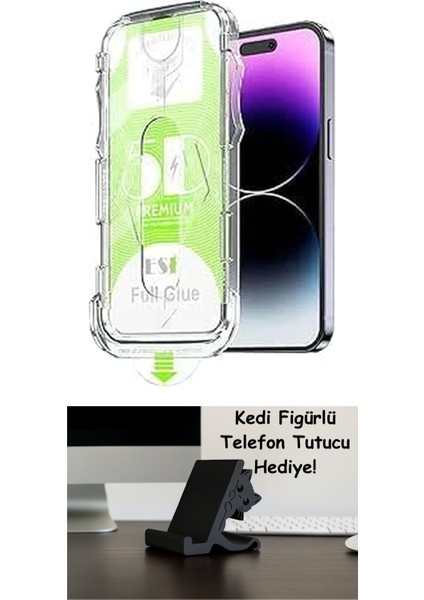 Apple iPhone 16 Pro Ile Uyumlu Hizalama Aparatlı ve Takılırken Cam Altında Toz Bırakmaz Darbelere Karşı Ekstra Güçlü Ekran Koruyucu Cam
