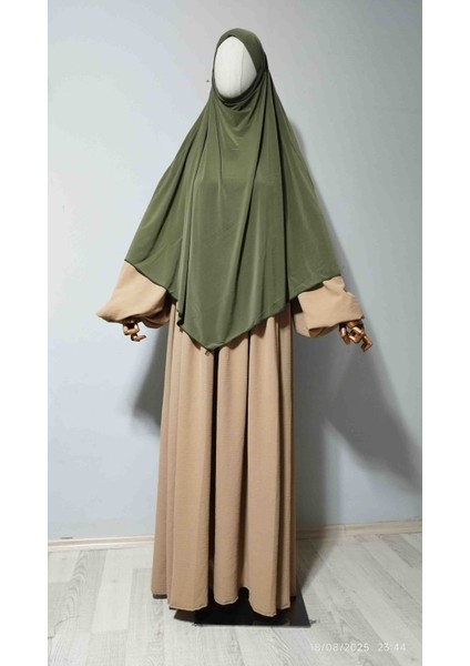 Maksi Boy Sandy Sufle Khimar Hazır Hijab Eşarp Haki fiyatları